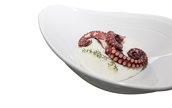 Pan-seared octopus with thyme and turnip purée 1